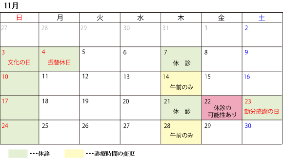 11月診察スケジュール